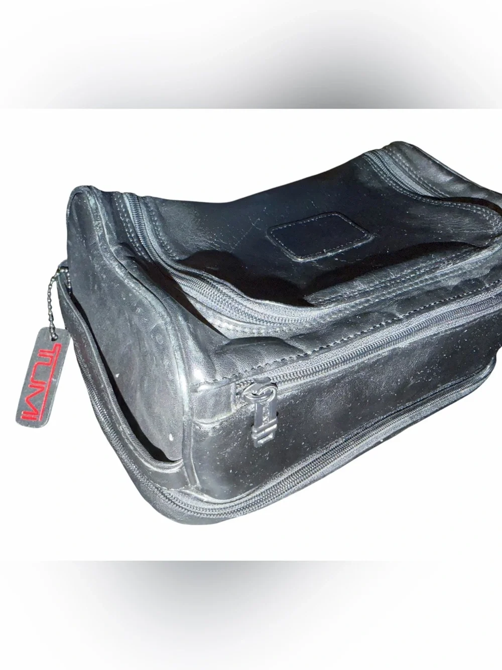 Tumi Black Leather Travel Toiletry Kit